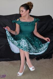 www.leggybondage.com - ANASTASIA MAYE 40S GREEN DRESS HOSE HEELS ROPES thumbnail