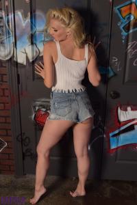 www.leggybondage.com - LIZ ASHLEY WHITE TOP JEAN SHORTS NUDE thumbnail